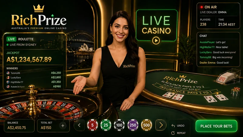 Live dealer roulette table streamed in HD with the betting grid overlaid on screen
