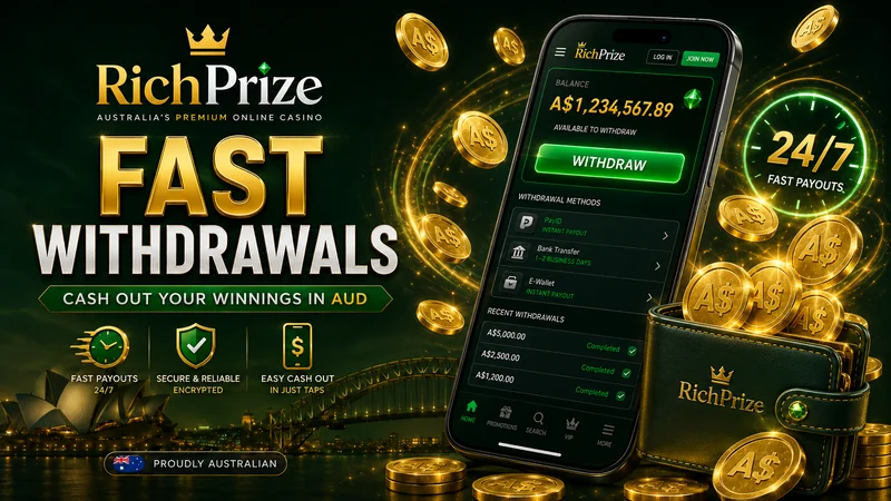 RichPrize withdrawal request screen showing payout options for AU players